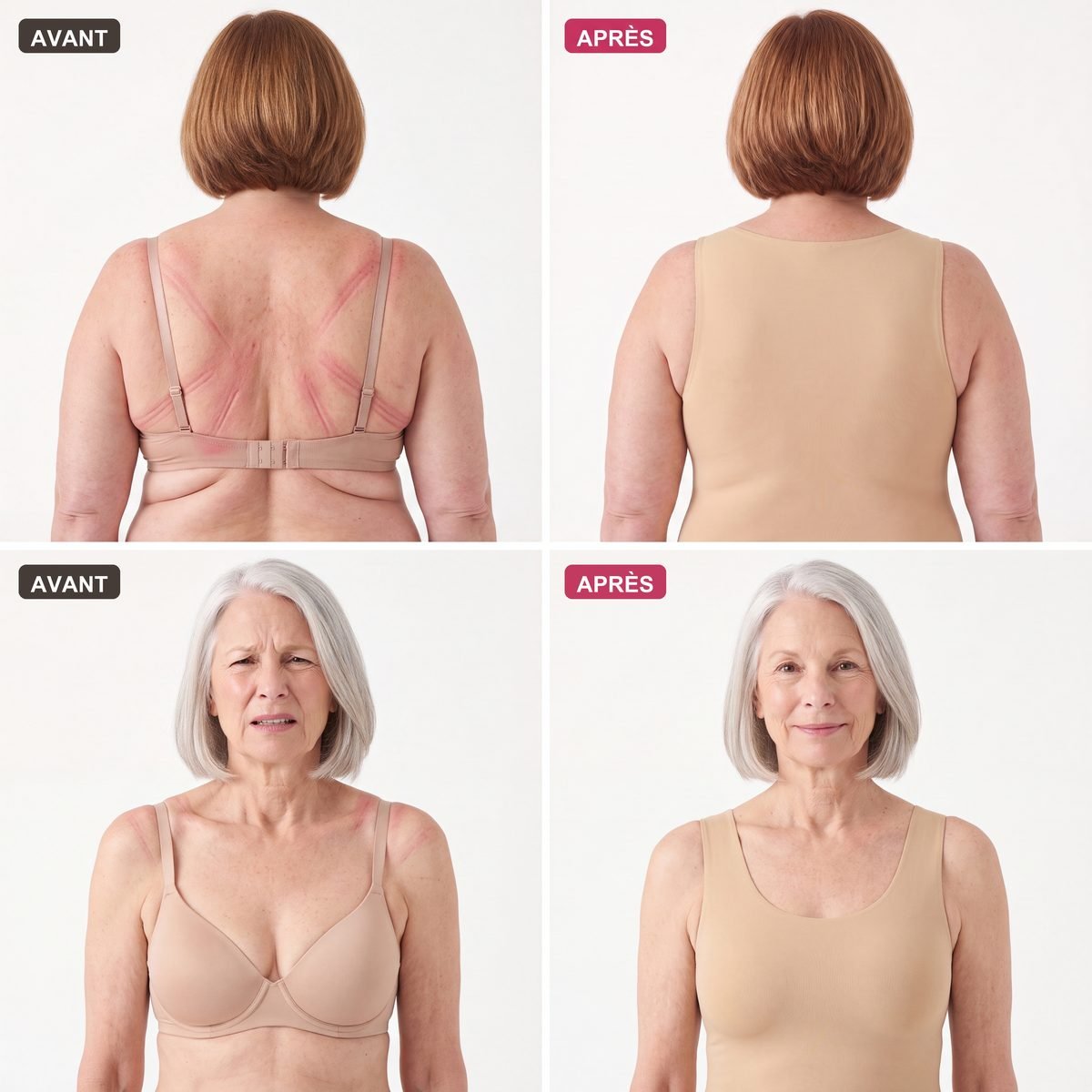 Avant / Après — fini les marques rouges du soutien-gorge